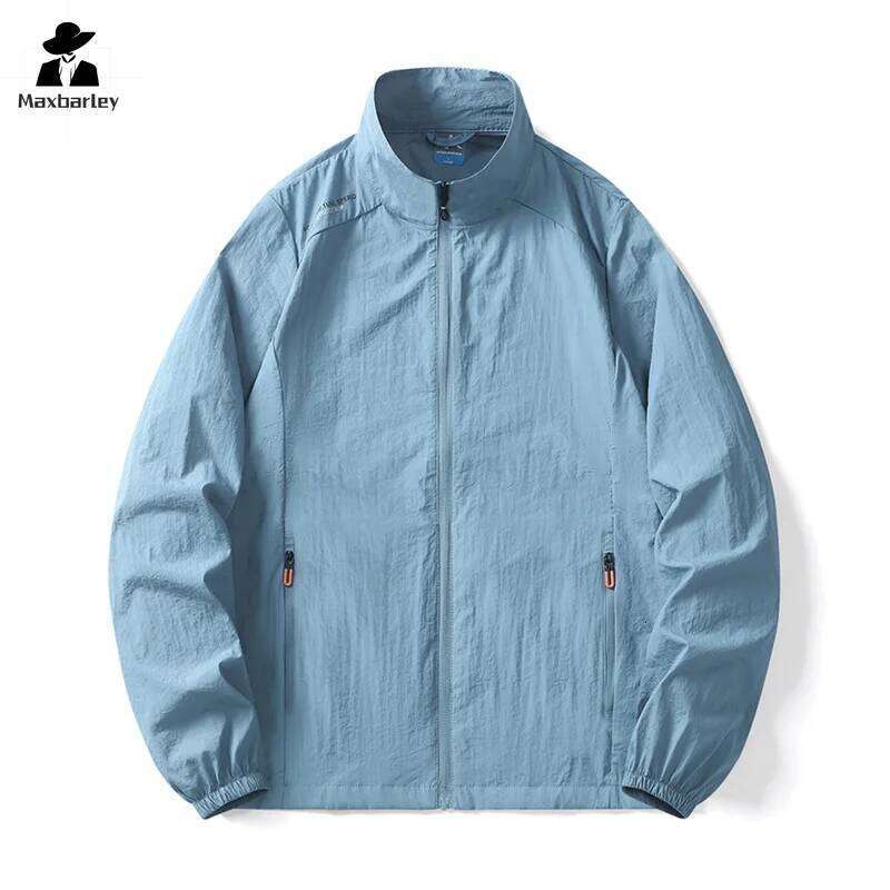 Men's Sunscreen Clothing Hiking Casual Lightweight Collar Pocket Thin Jacket New Summer UV Ice Silk Fishing Skin Windbreaker 26H0311