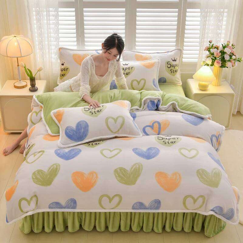 Winter Milk Four-Piece Set Class A Thickened Warm Fleece Home Anti-static Duvet Cover Bed Sheet King Queen Bedding Sets H260311