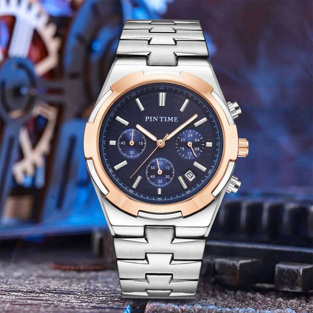 PINTIME 30M Waterproof Automatic Calendar Fashion Luxury Designer Geometric Case Multi Functional Men's Quartz Watch