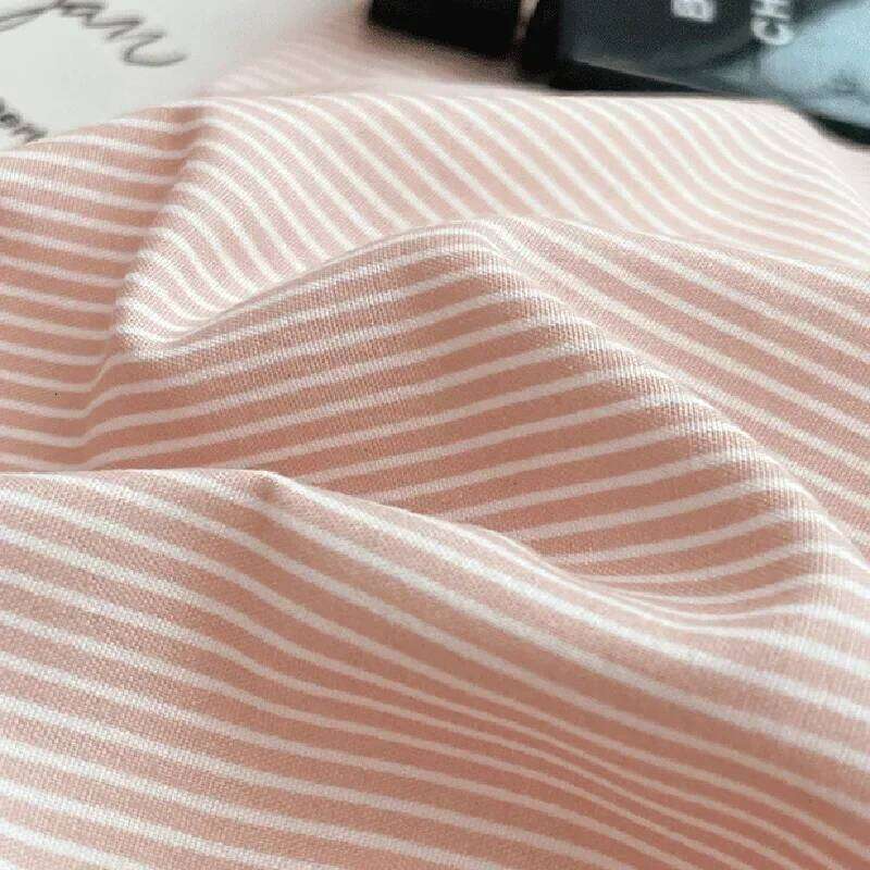 Ins Style Double Striped Bed 3-4 Pces Solid Washed Cotton Bedding with Sheets Pillowcases Skin Friendly Breathable Duvet Cover H260311