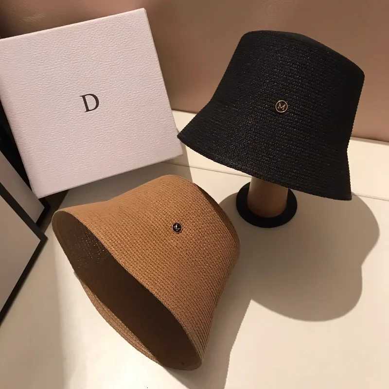 Japanese Designer M Straw Weaving Hat Summer Casual Travel Sunscreen Slim-face Sun Hat Wen Luxury Simple Bucket Hats Panama X2603111