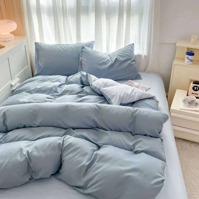 Bed Linen Duvet Sheets Solid Color Four-piece Set Simple Washed Brushed Cover Quilt Winter Bedding for The Dormitory H260311