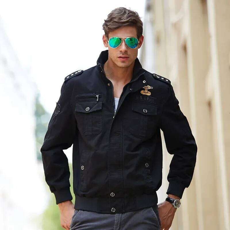 Men's Casual Pure Color Cotton Jacket Mens Thin Spring and Autumn Top Zipper Pocket Collar Stand-Up Large Size Fit Outerwear 26H0311