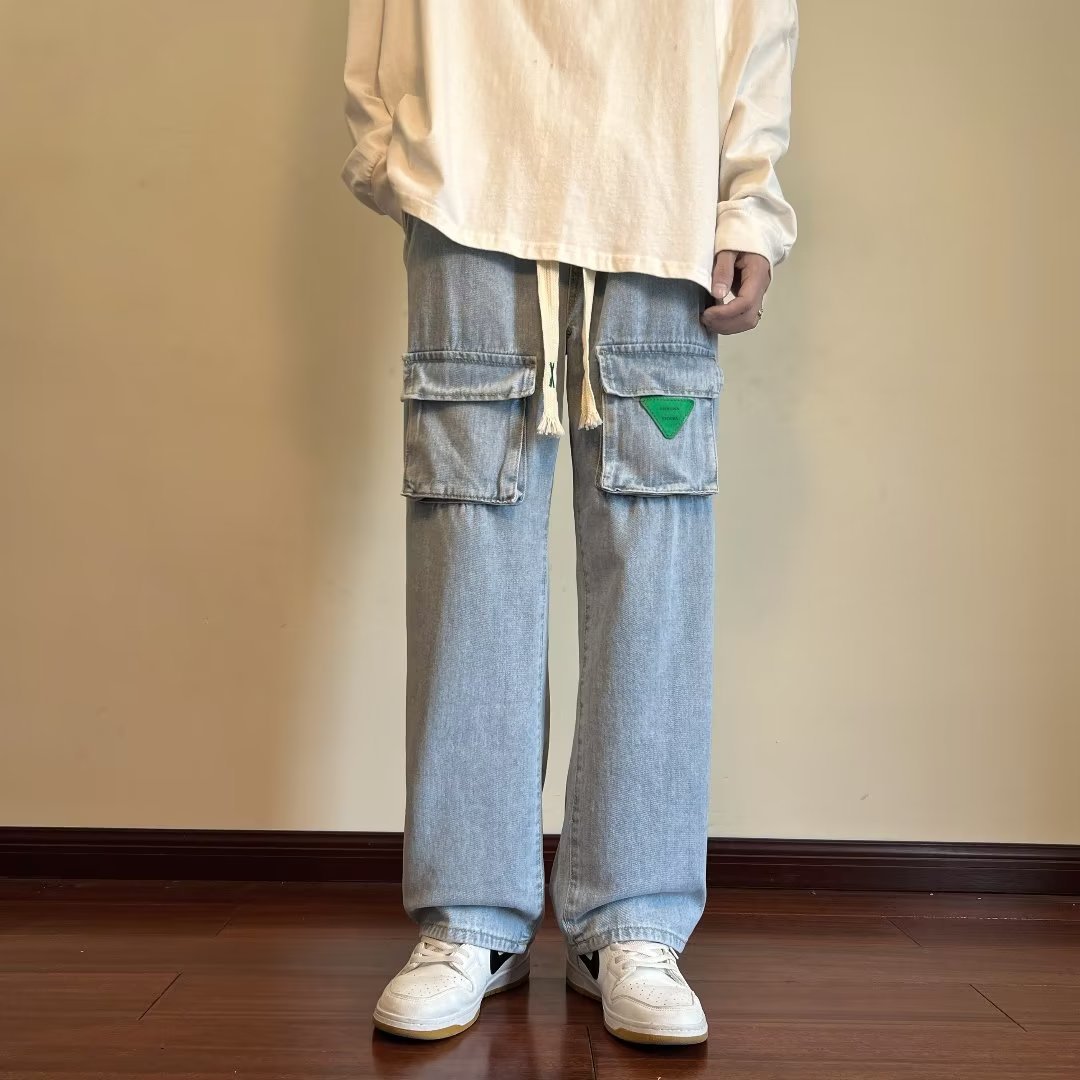 Y2K Mens Jeans European and American Pocket Straight Loose Large Size Men and Women Jeans Trendy Ins Skateboard Jeans 240426