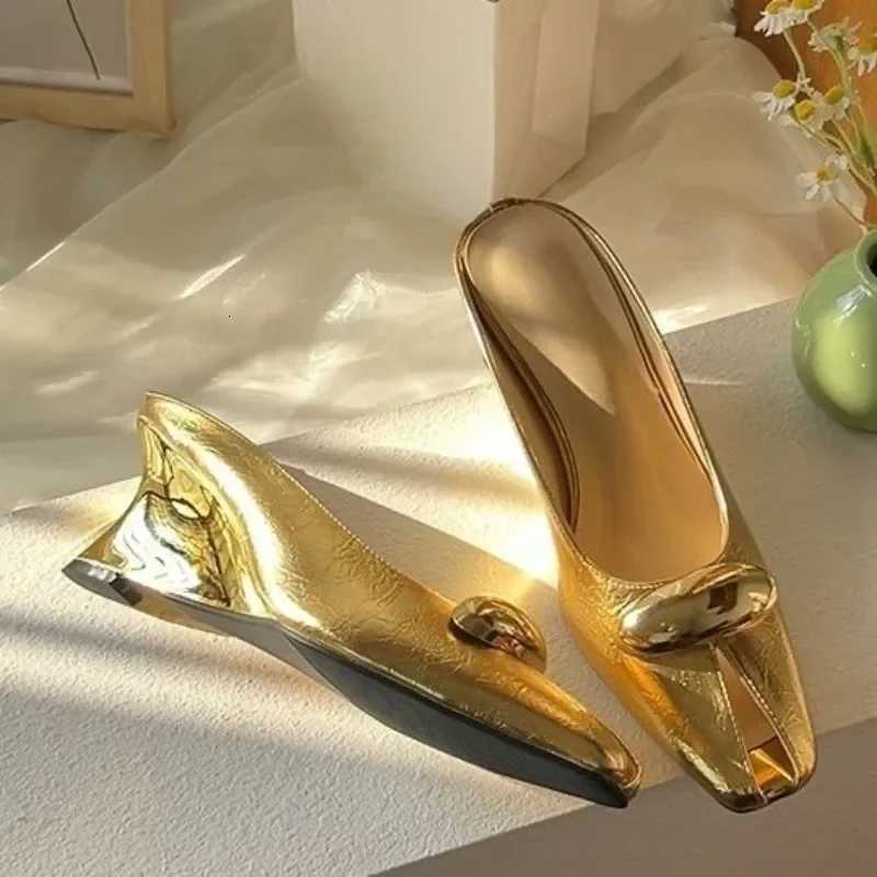 Women Summer Square Toe Shallow Mouth Metal Versatile Sexy Wedge Sandals Baotou Half K260311