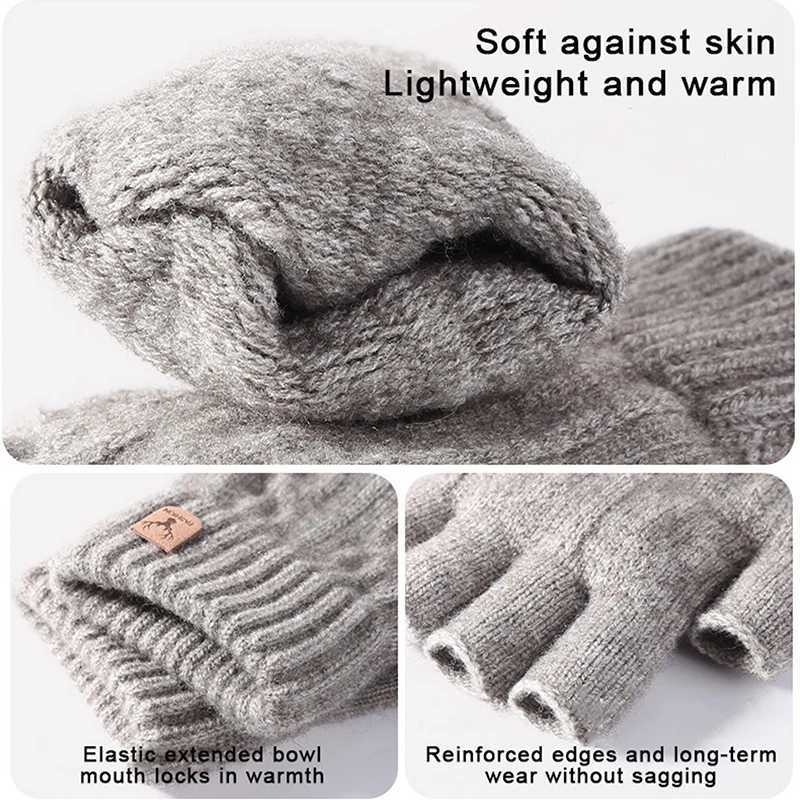 1Pair Knitted Thick Thermal Half Finger Gloves Women Men Winter Outdoor Driving Fingerless Glove Mountaineering Gloves M260311