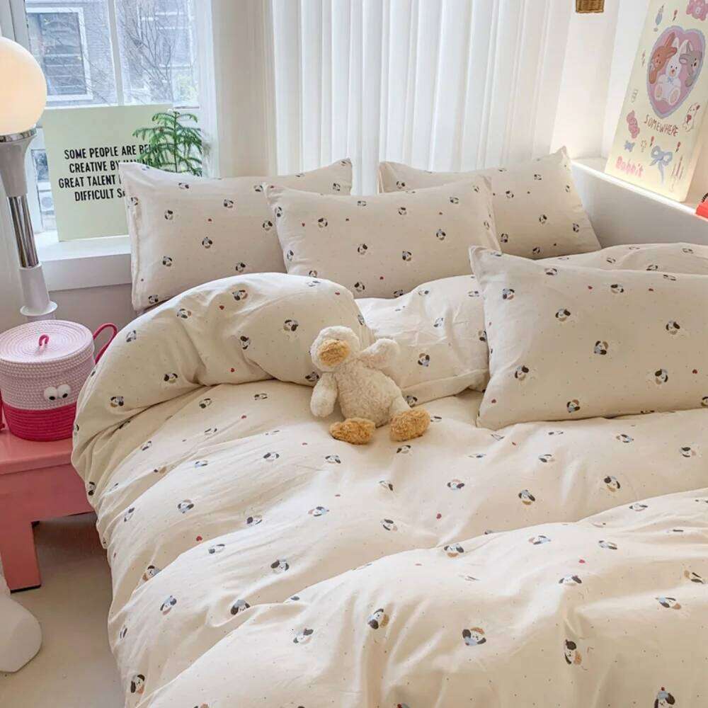 Class A Bedding Floral Style Linen Soft Knitted Double Yarn Four-Piece Quilt Cover Set Bed Sheets Gift for Home H260311