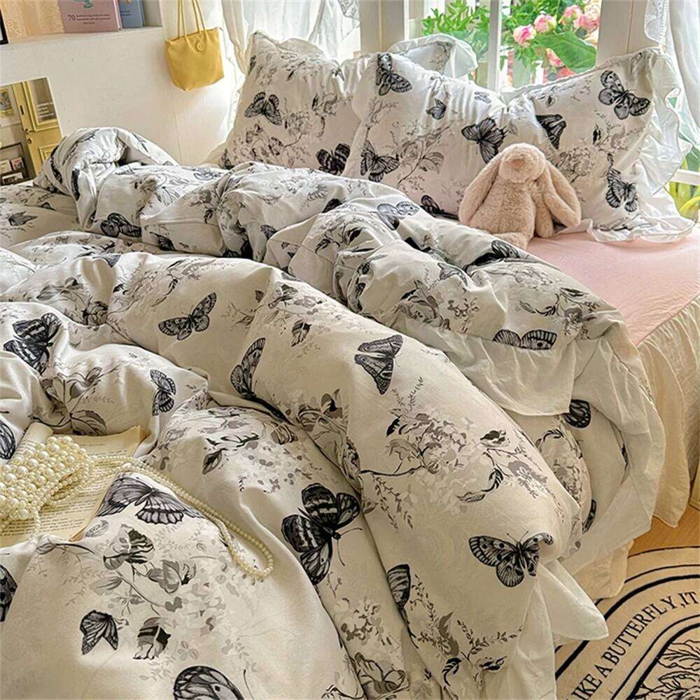 Butterfly Duvet Home Decoration Comforter Cover with Pillowcase Bed Skirt Style Four Piece Sets Student Bedding Set H260311