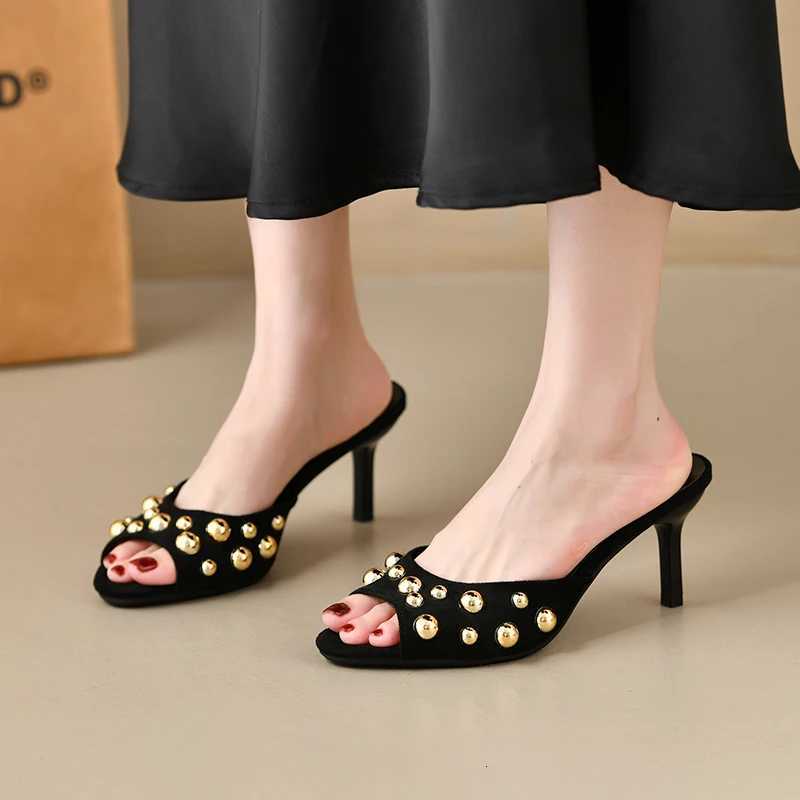 2025 New Summer Open Toe for Women Fashion Party Dress Shoes Ladies Elegant High Heel Slides K260311