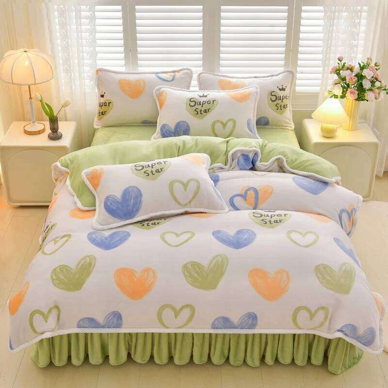 Winter Milk Four-Piece Set Class A Thickened Warm Fleece Home Anti-static Duvet Cover Bed Sheet King Queen Bedding Sets H260311