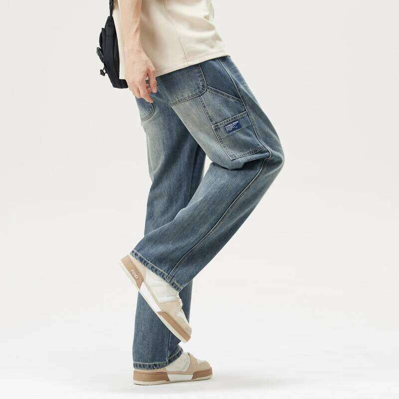 Vintage Jeans Men's 2025 Autumn New Straight Pocket Cargo Pants Loose Wide streetwear Casual Denim Trousers Male Z260225