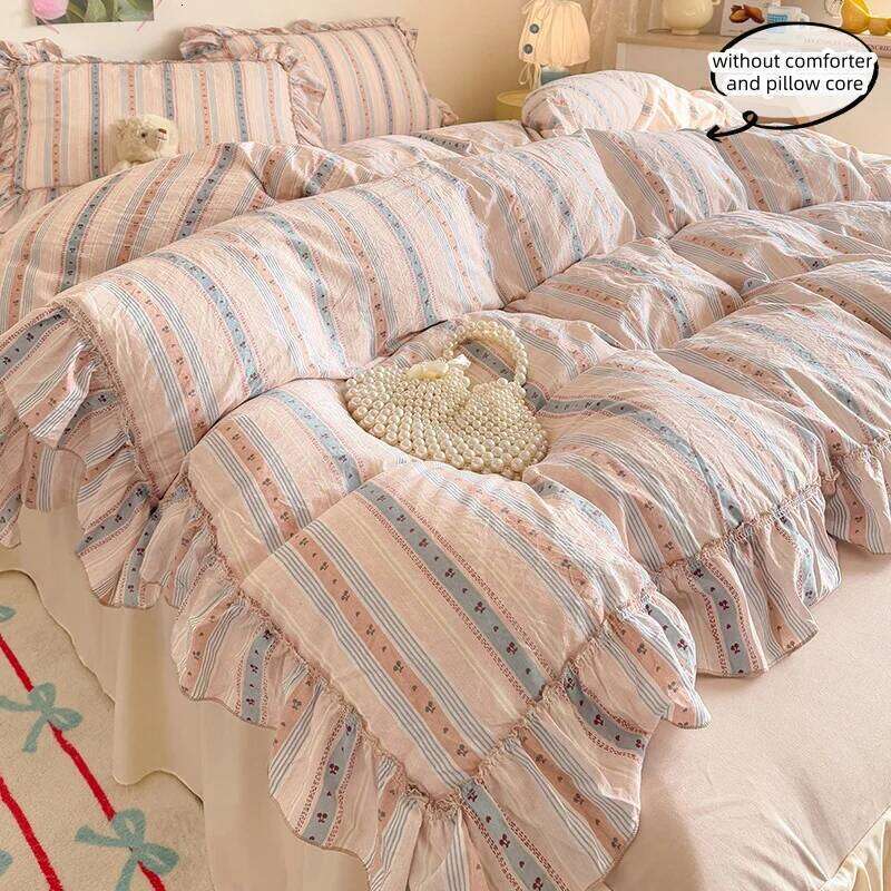3 Piece Seersucker Stripe Duvet Cover Set, Comfortable Bedding Set Bedspread for All Seasons H260311