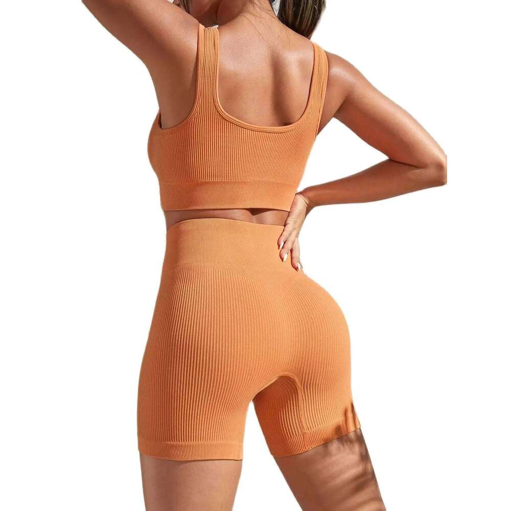 New Arrival Fashion Seamless Exercise Body-Tight Quick Dry Moisture Absorption High Waist Hip Yoga Fitness Set for Women 26H0311