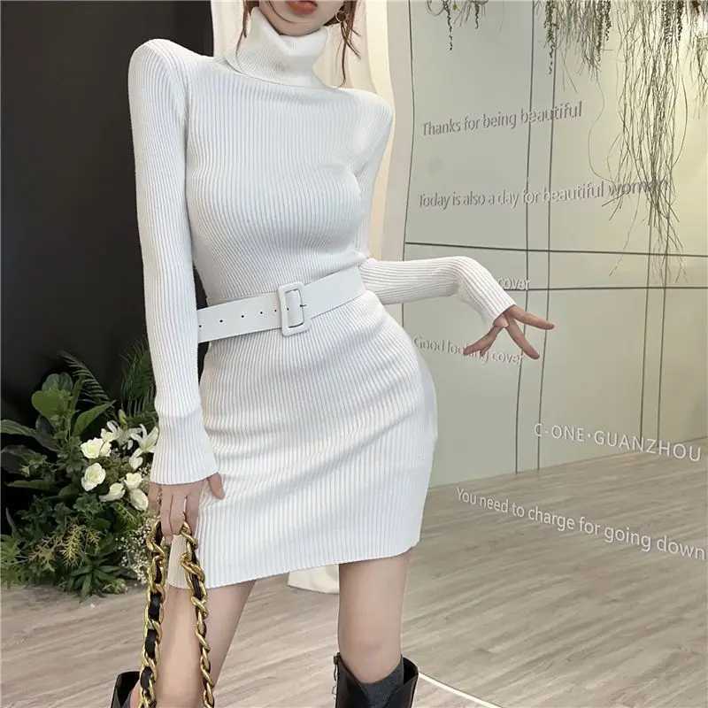 Turtleneck Sweater Knitted Womens Autumn and Winter 2023 New Solid Color Versatile Slim Fit Bottom Wrapped Long Sleeved Dress M260311
