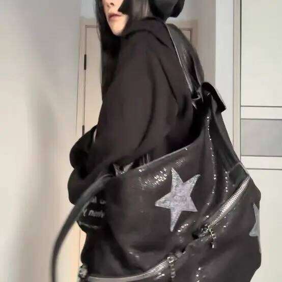 JIAERDI Star Black Large Capacity Tote Women Hot Girls Beading Y2k Shoulder Messenger Bag Female Harajuku Aesthetic Handbag XJ260311
