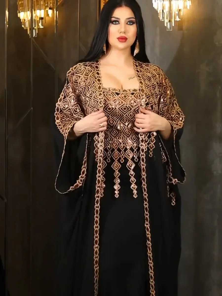 Eid 2 Piece Set with Inner Dress Party Abaya Women Ramadan Cardigan Long Dress Suits Kaftan Vestidos Largos Robe Jalabiya 2024 X260311