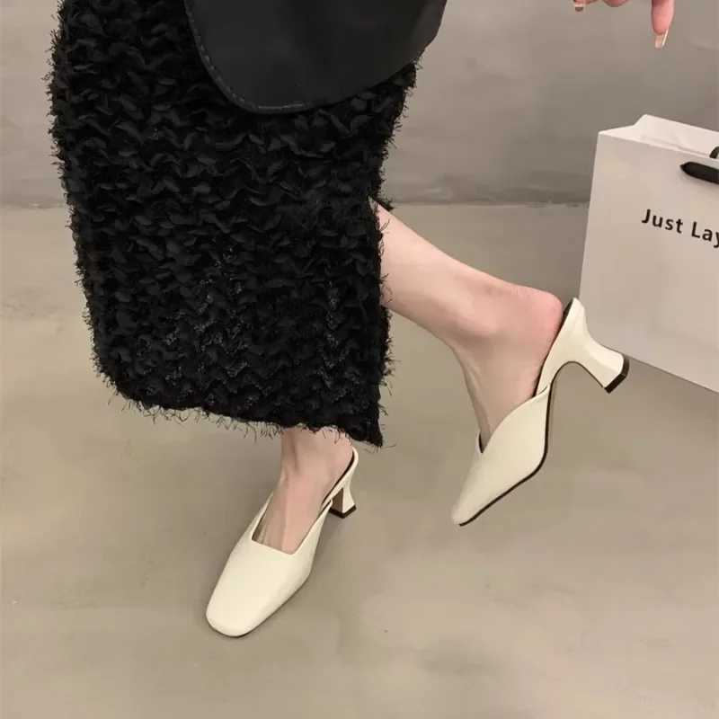 Spring High Quality Womens Fashion Square Toe Low Heels Slingback Casual Party Shallow Muko Womens Sliding Shoes K260311