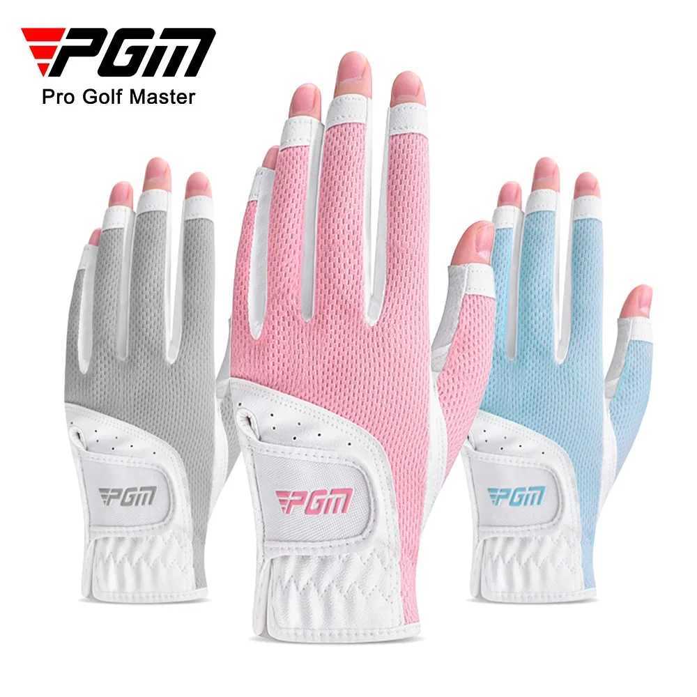 PGM 1 Pair Womens Open Finger Gloves BreathabLE Mesh PU Sunscreen Finger Cover LEft and Right Hand M260311