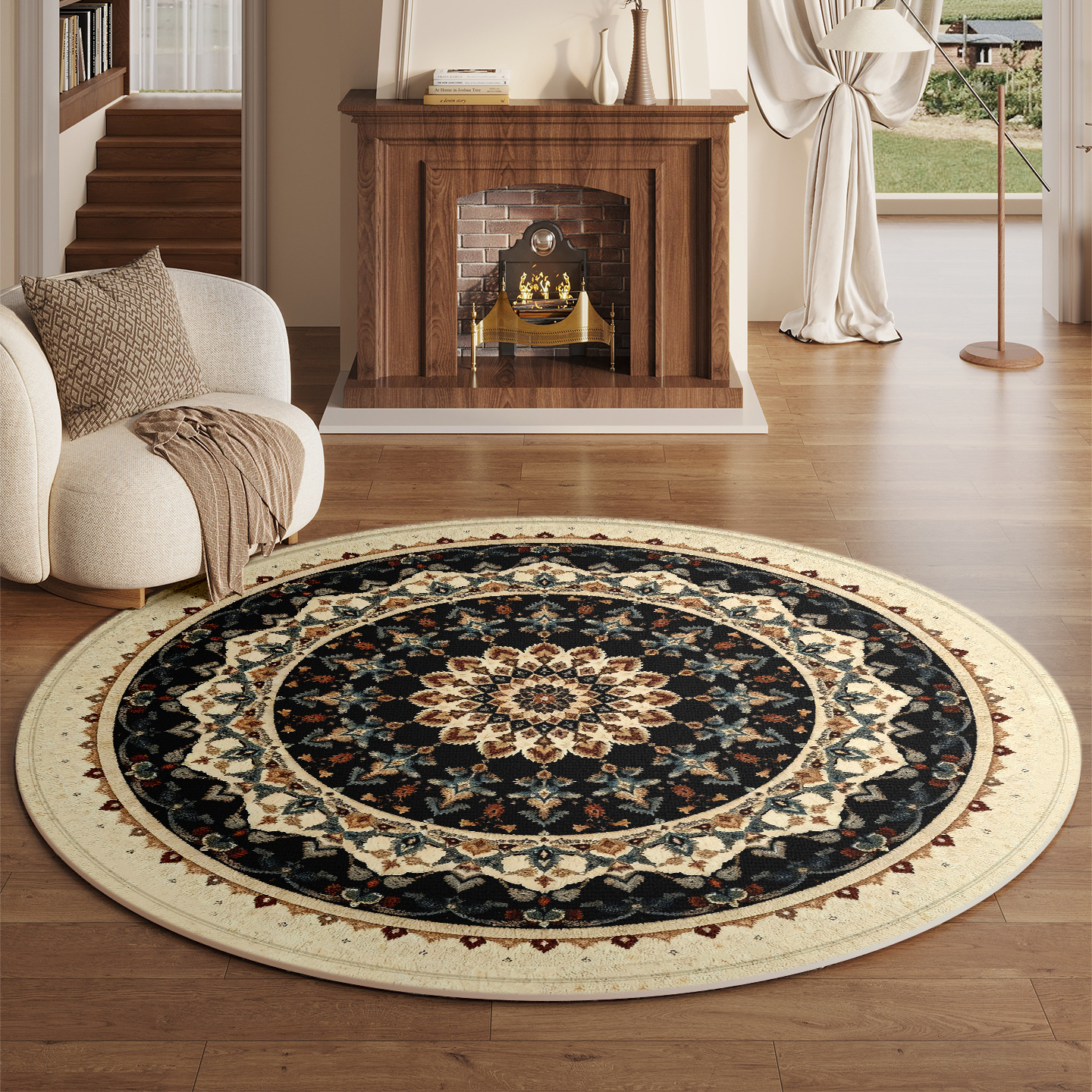 Vintage Light Luxury Bohemian Rug Round Large Grain Living Room Mat Bedroom Bedside Cloakroom Rocking Chair Pad