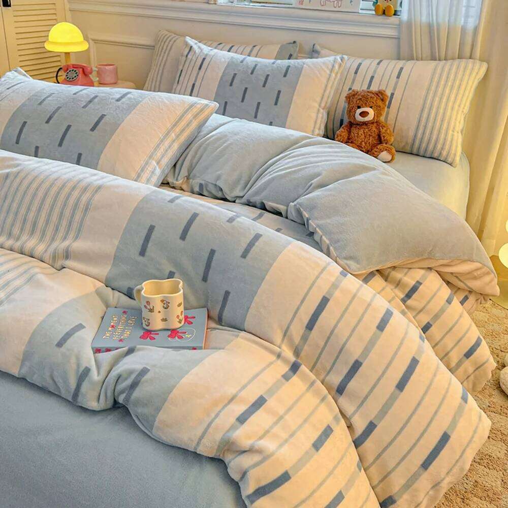 Thickened Class A Milk Velvet Four-Piece Winter Warm Duvet Quilt Cover Bed Sheet Pillowcase Soft Bedding Set H260311