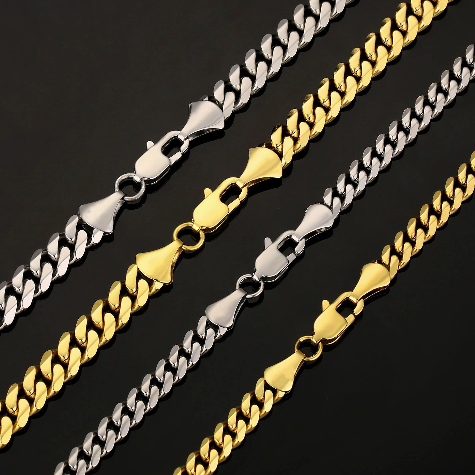 3mm 4mm 5mm 6mm 8mm 14k Gold Plated Stainless Steel Miami Cuban Link Necklace Lobster Clasp Mens Chains 260309