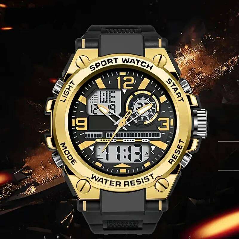 Men's and Women's Dual Display Racing Watch: Large Dial++Alarm Clock+Double Calendar+Stopwatch Function, Fearless of Dark Lighting Environme