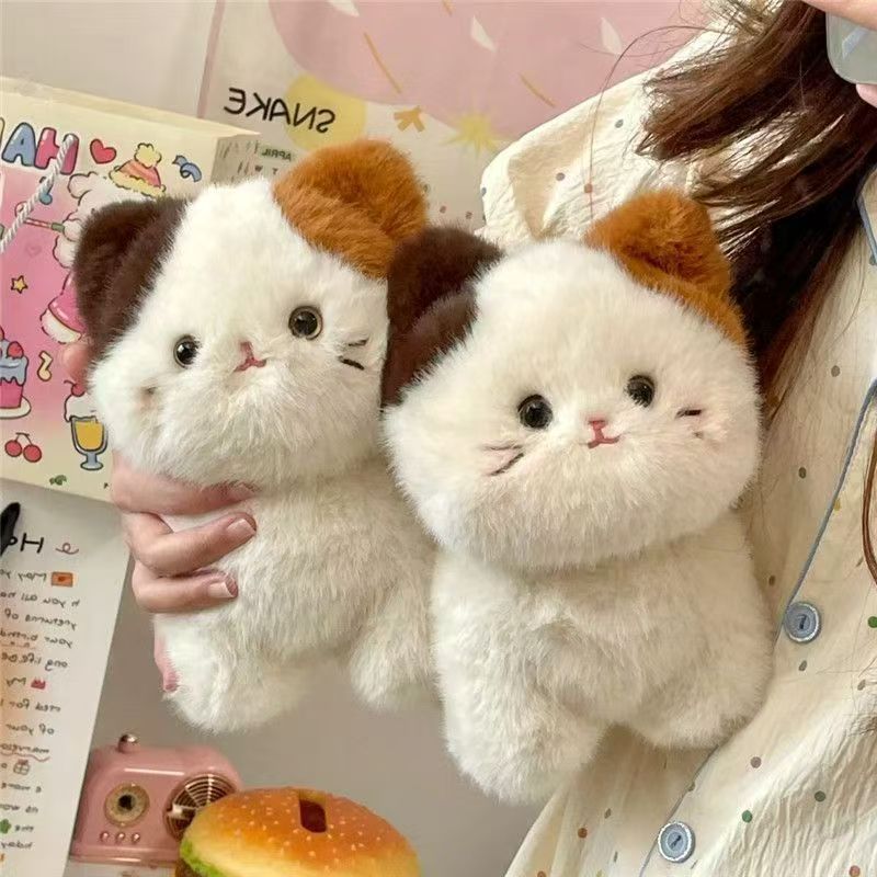 Internet celebrity cartoon three flower cat doll doll bib hat kitten plush toy doll birthday gift wholesale