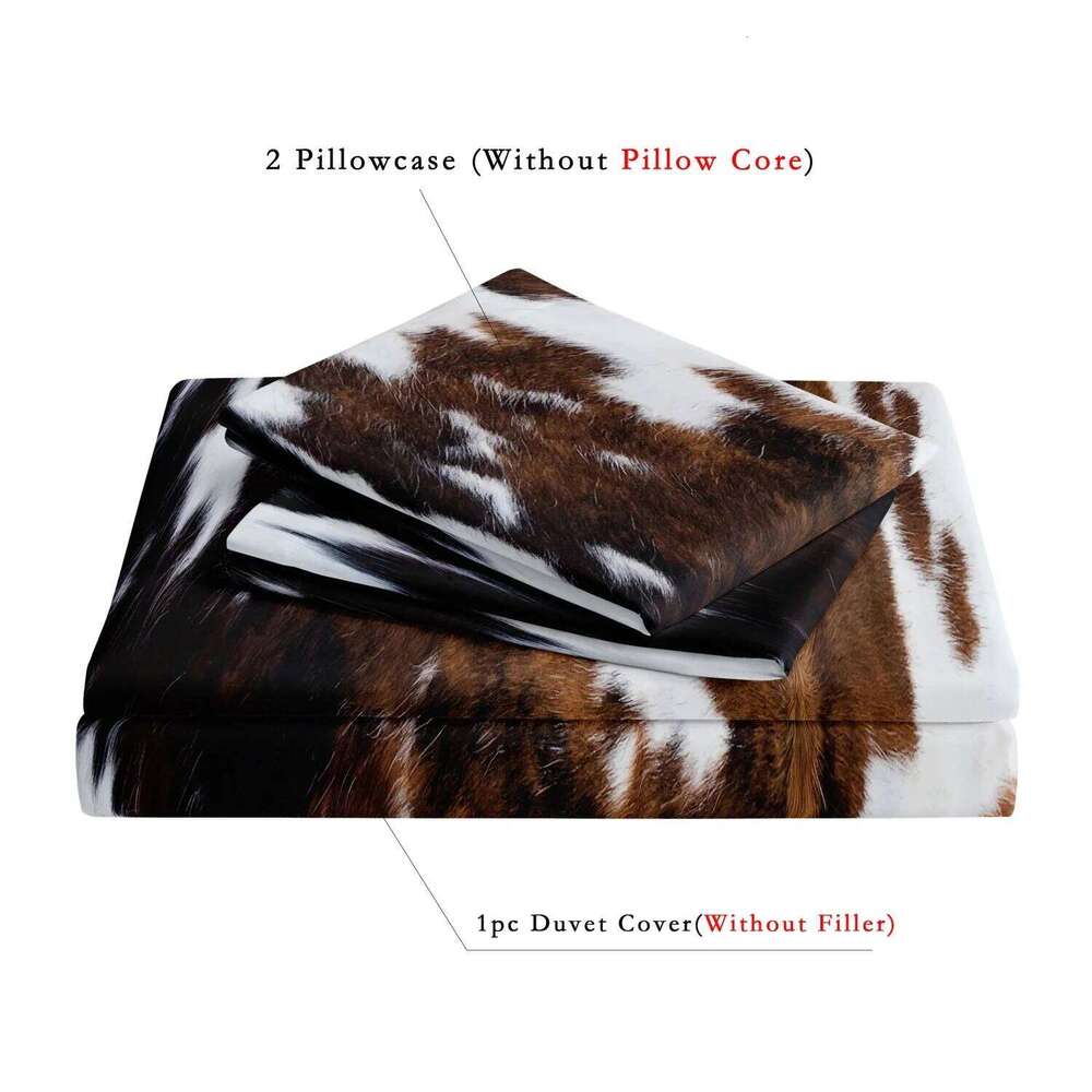 3Pcs Brown And Black Cow Pattern Yak Leather Printed Duvet 1*Duvet Cover &2 Pillowcase Comforter Not Included H260311