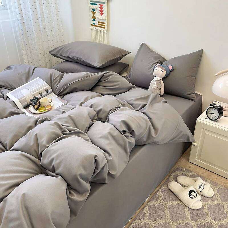 3-piece of solid-color down cover, bedding set 1 duvet cover +2 pillowcases, without core, soft and comfortable H260311