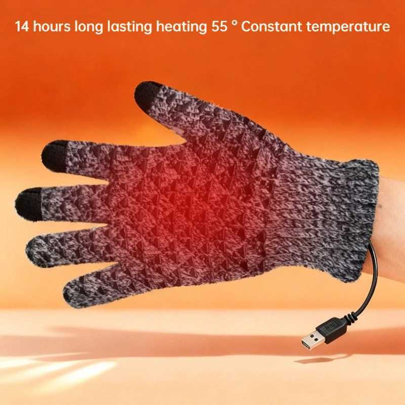 USB ELEctric Heating Gloves Anti Slip Five Finger Hand Warm Thickened Charging Constant TEMperature for Outdoor Cycling M260311