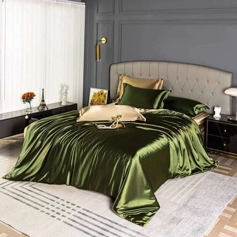 Natural Mulberry Silk Bedding Set Cover Fitted/Flat Bed Sheet Pillowcase Satin Bedsheet Solid Color King Queen Twin Size H260311 - view 6