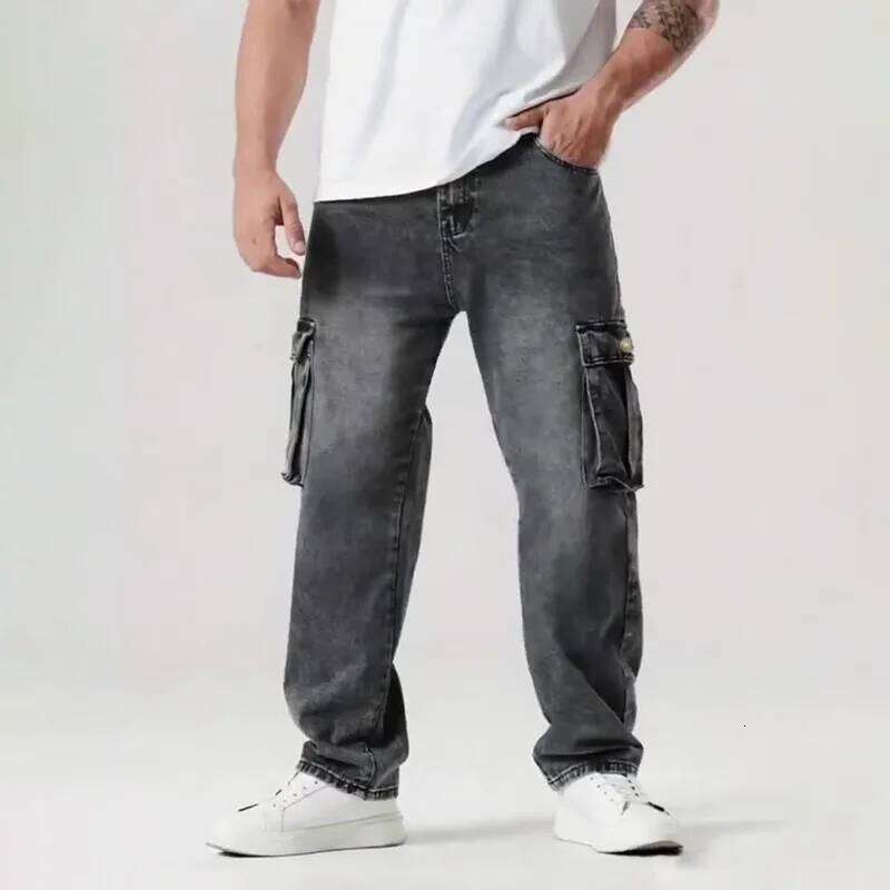 Korean Casual Comfortable Loose Fitting For Men Large Pocket Jeans Seasons Straight Leg Work Pants Z260225
