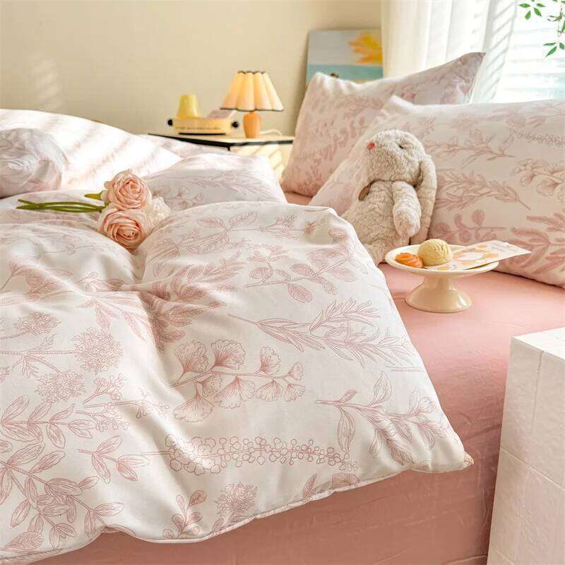 Pink Floral Printed with Pillowcase Single/Queen/King Duvet Cover Super Soft Bedding Sets for Double Beds H260311