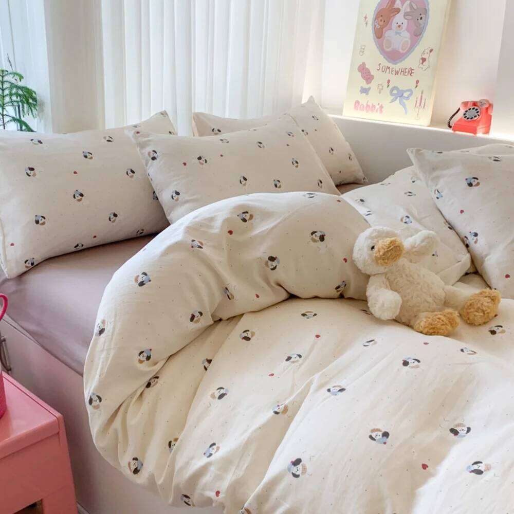 Class A Bedding Floral Style Linen Soft Knitted Double Yarn Four-Piece Quilt Cover Set Bed Sheets Gift for Home H260311