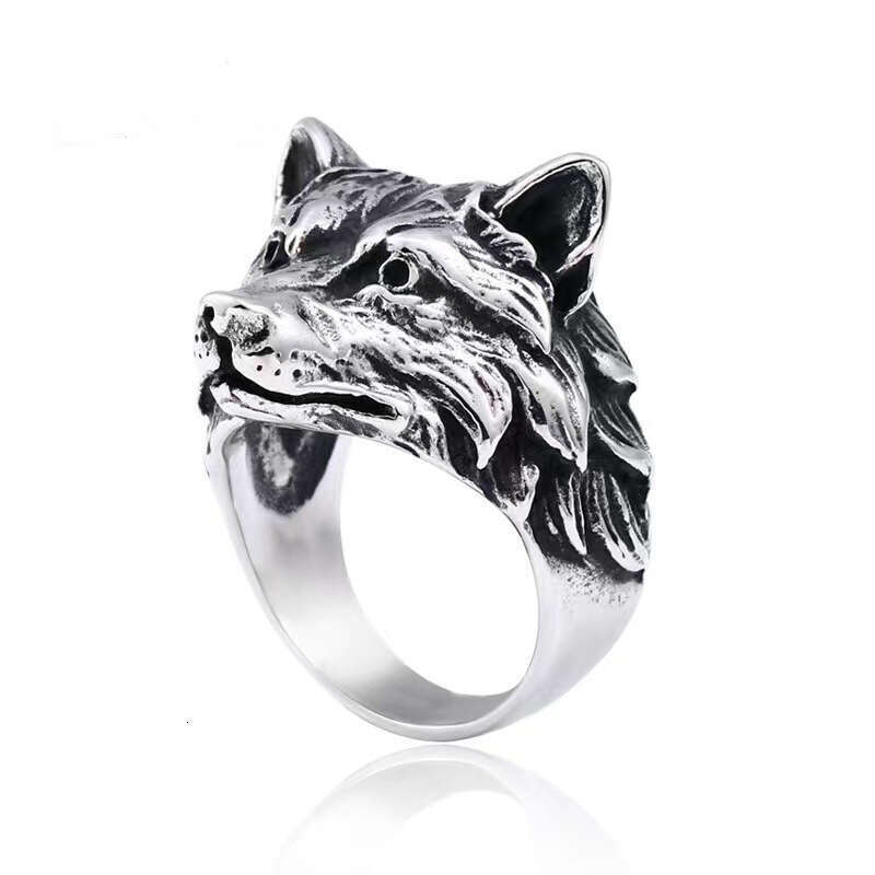 Retro Wolf Head Cross-Border Men's Trendy Animal Exaggerated Domineering Hip-Hop Personality Circle Mouth Ring - view 6