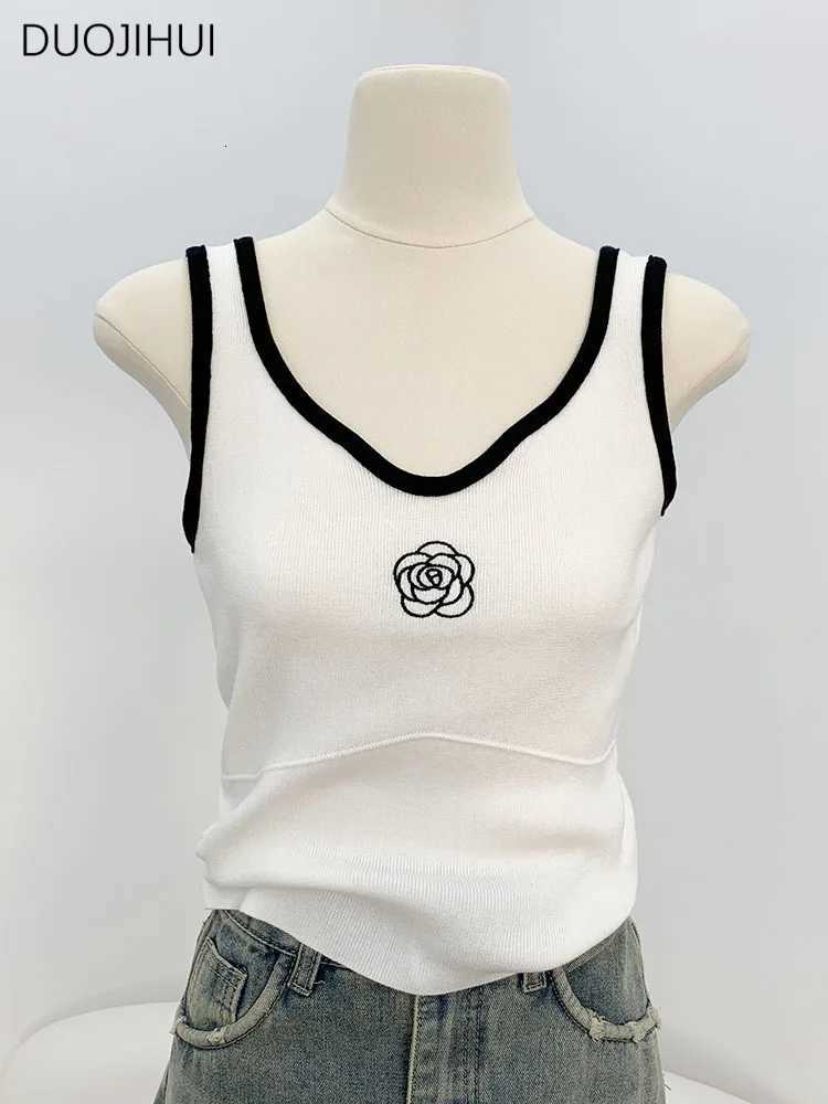 Sleeveless Vest Women's Summer Printed Spliced Round Neck Loose Embroidery Casual Camisole TopT260311