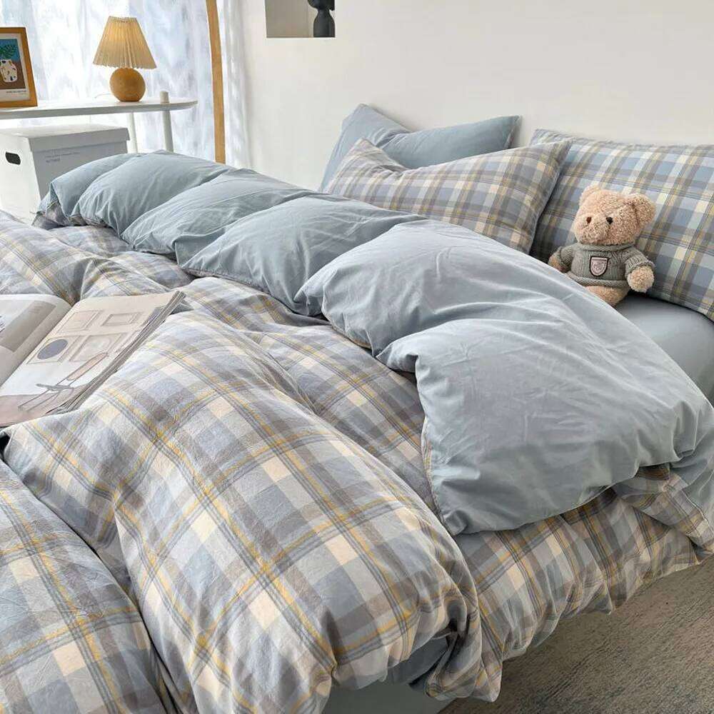 Black Red Grid Bedding Set Soft Quilt Duvet Cover No Filler Flat Sheet with Pillowcase Girls Boys Single Queen Size Home Textile H260311 - view 4