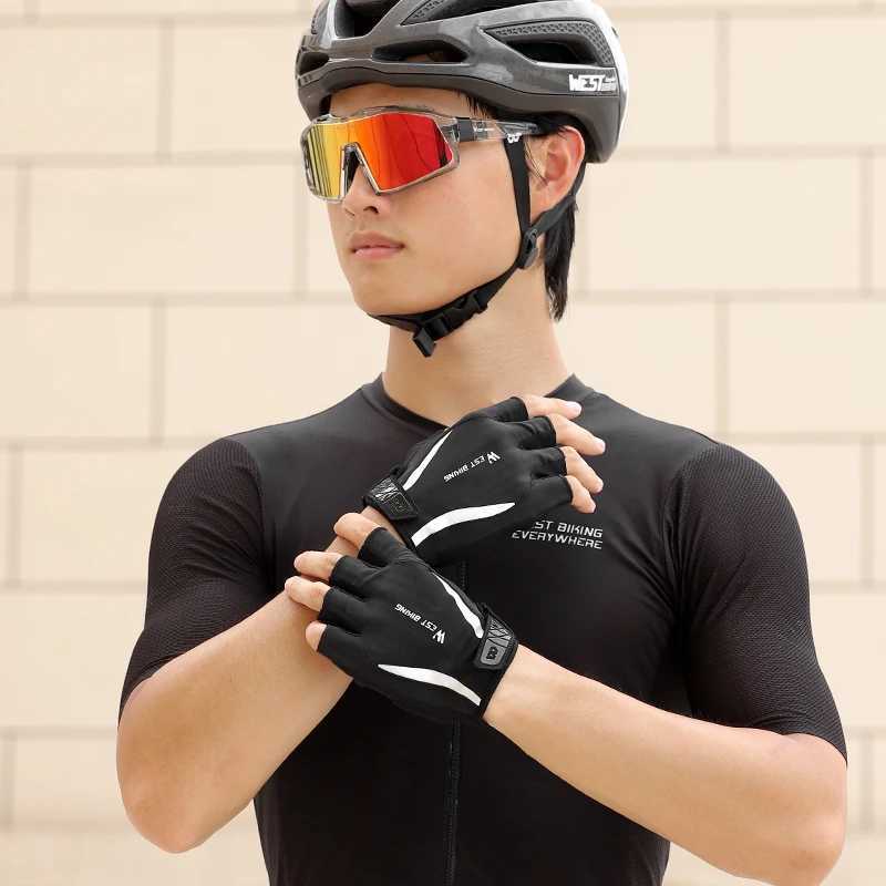 WEST BIKING Summer Half Finger Bike Gloves Breathable Sports Cycling Gloves Anti-slip Shock Absorption Palm Pads Bicycle Gloves M260311