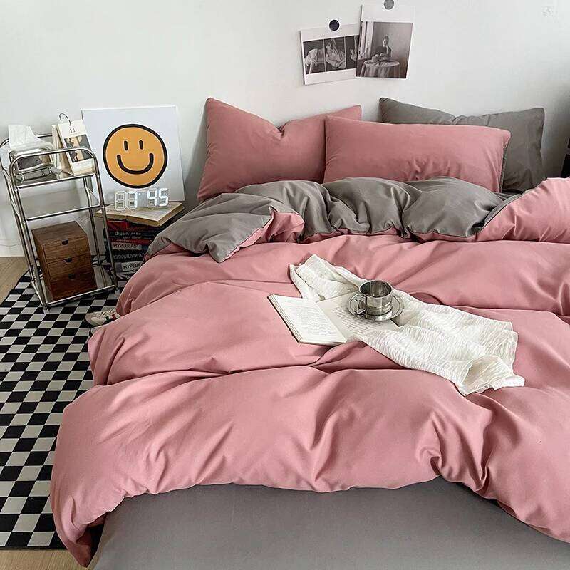 Ins Style Bedding Set Washed Cotton Duvet Pillowcase Solid Color Soft Comforer Quilt Cover Bedspreads Bed Linen Flat Sheet H260311