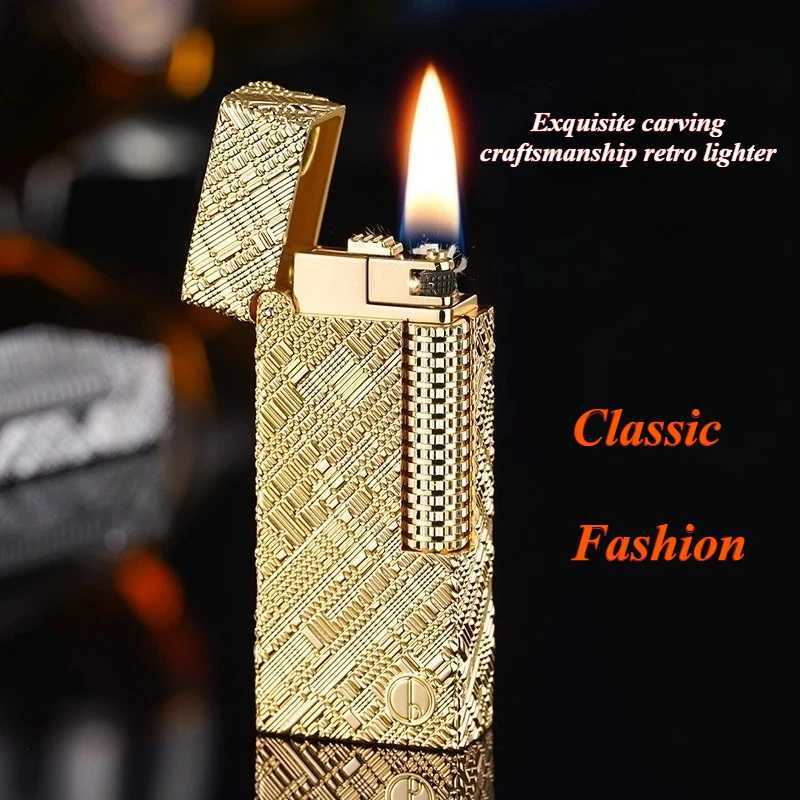 New Classic Fashion Grinding Wheel Lighter Exquisite Carving Technology Retro Open Flame Personalized Creative Mens Lighter N260311