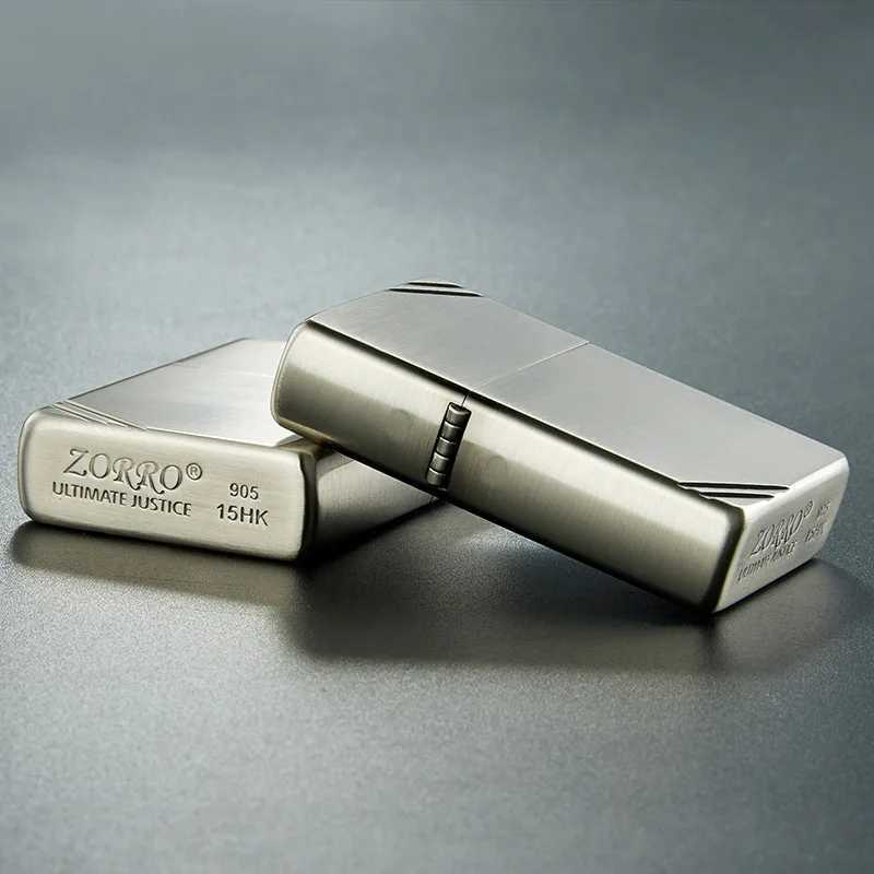 Pure Copper Windproof Metal Personalized Creative Square Head Retro Vintage Parallel Line Kerosene Lighter N260311