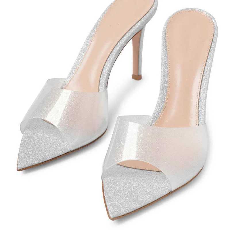 New Four Seasons Womens High Heel Sandals Shiny Pointed Open Toe High Heel Stiletto Transparent High Heels K260311