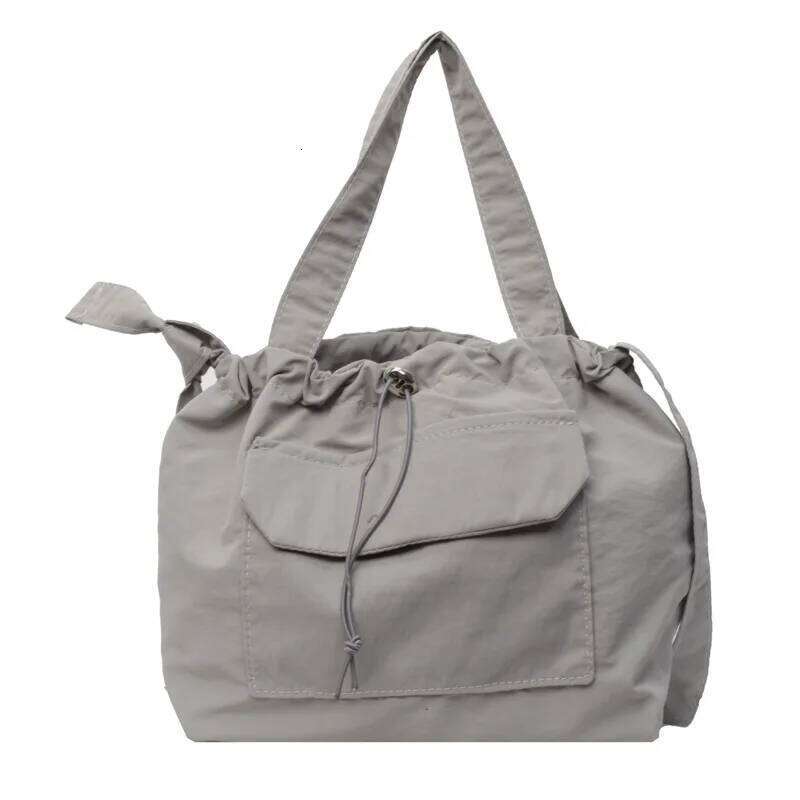 Casual Drawstring Bucket Shoulder Bags for Women Portable Nylon Ladies Handbags Tote Simple Solid Color Female Messenger Bag XJ260311