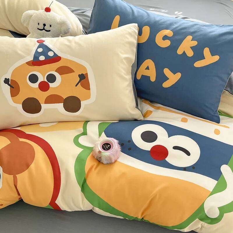 Customizable 2025 spring and summer washed cotton Mengmeng cartoon large print 1.5/1 four-piece bed set H260311 - view 5