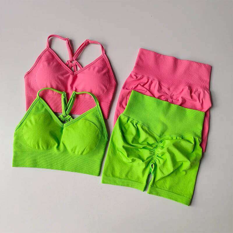 2 Pcs Yoga Sets Women High Waist Workout Outfits Wear Gym Clothing Sports Suits Fitness Tracksuit Sportswear Shorts Suit 26H0311