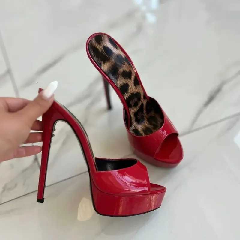 Newest Fashion Leather Sandals Summer Open Toe Nude Patent Leather Platform Women Stiletto Pumps K260311