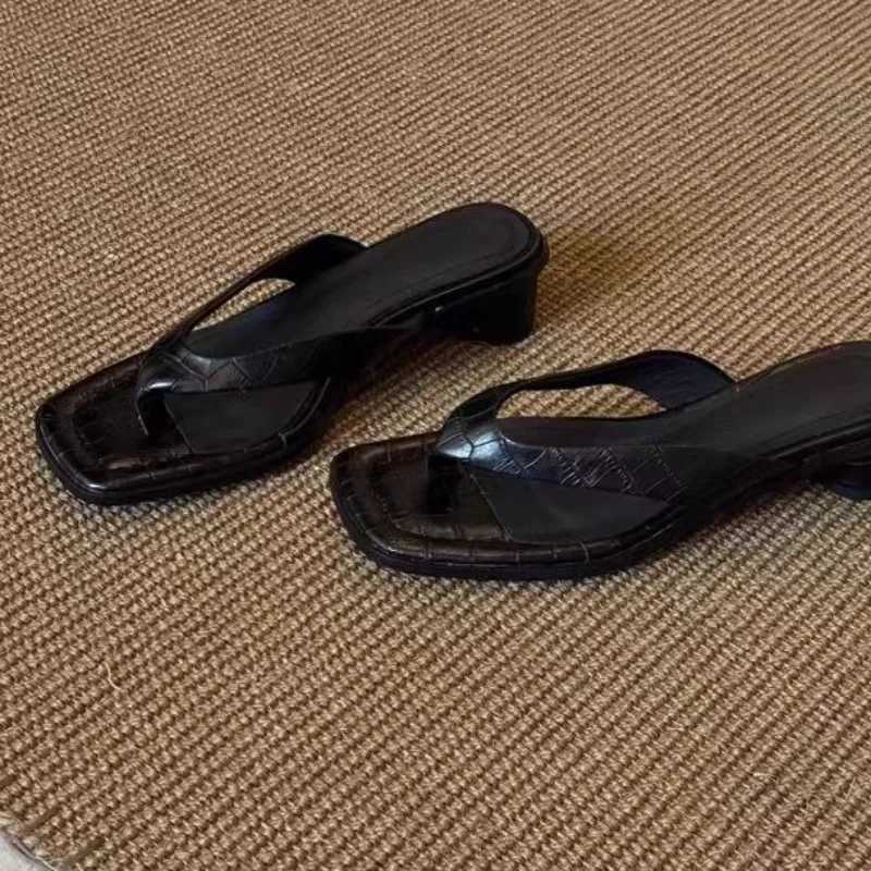 Mid Heels Clip Toe Slippers Women Chunky Shoes Heeled Sandals Summer 2025 Pumps Slides New Party Dress Elegant Mujer Sandalias K260311
