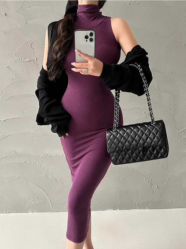 Red Skinny Sexy Turtleneck Midi Dress Women Evening Party Ladies Elastic Hip Wrap Elegant Bodycon Dresses Y2k Clothing M260311