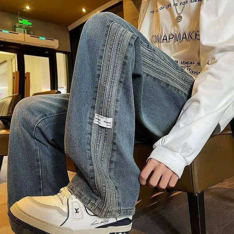 Men's Trendy American Vintage Denim Pants, Spring/Autumn New Arrival, Loose-Fit Straight Leg Flared Jeans Z260225