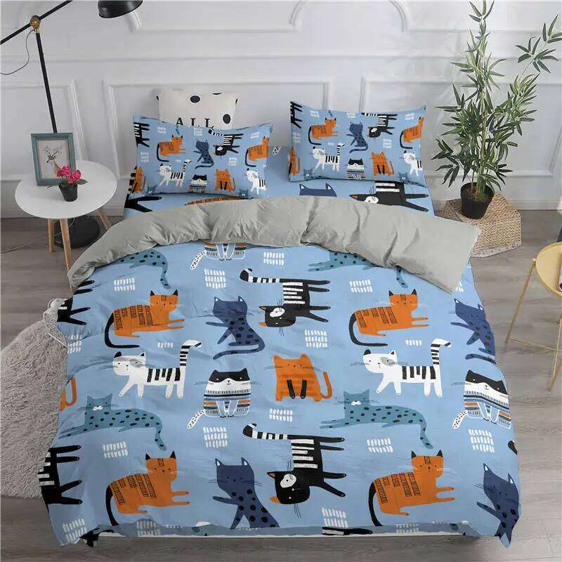 Cartoon Bedding Cute Cats Printed 3D Duvet Cover Set Twin Full Queen King Double Size Pillowcase Bedclothes 2/3pcs for Kids H260311